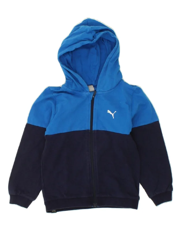 PUMA Boys Zip Hoodie Sweater 3-4 Years Navy Blue Colourblock Cotton