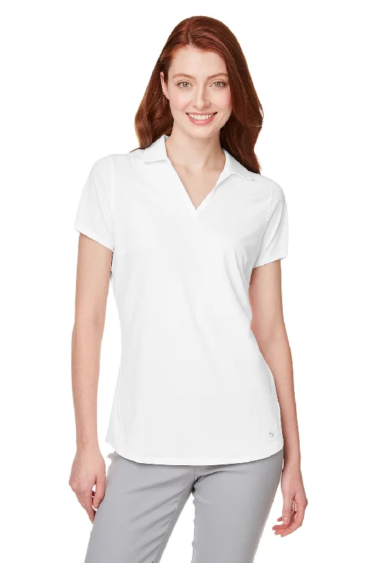 Puma Womens Cloudspun Free Moisture Wicking Short Sleeve Polo Shirt - Bright White