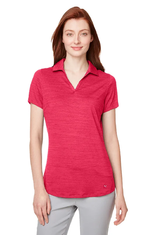 Puma Womens Cloudspun Free Moisture Wicking Short Sleeve Polo Shirt - Heather Teaberry Red