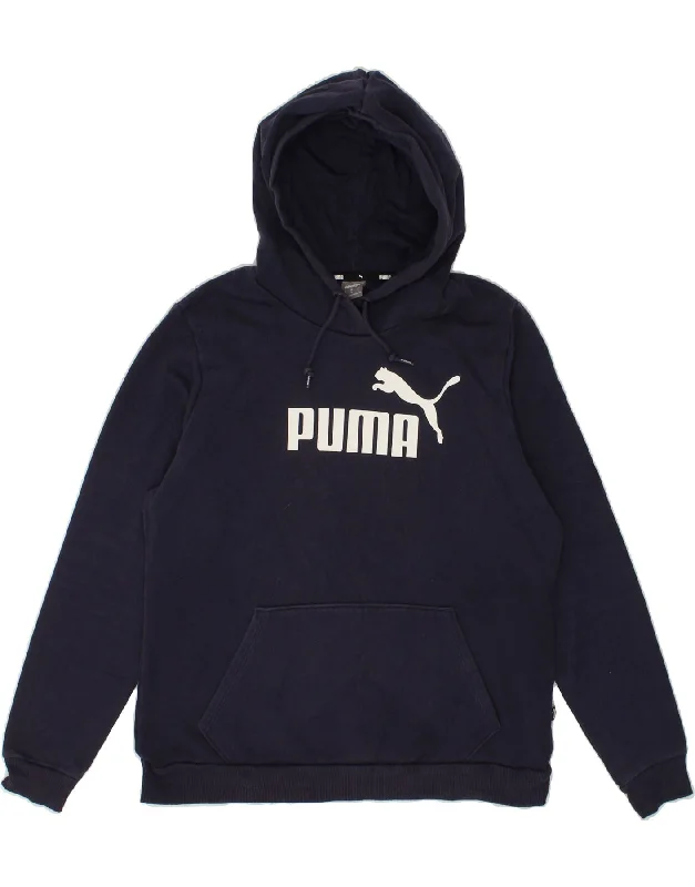 PUMA Womens Graphic Hoodie Jumper UK 16 Large Navy Blue Cotton