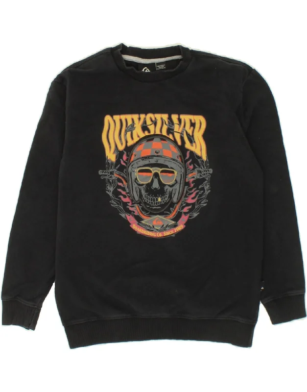 QUIKSILVER Boys Graphic Sweatshirt Jumper 11-12 Years Medium  Black Cotton