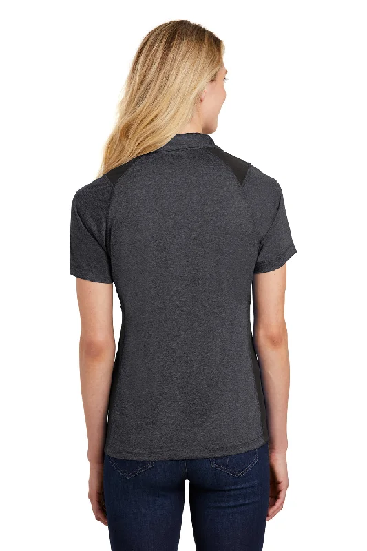 Sport-Tek Womens Heather Contender Moisture Wicking Short Sleeve Polo Shirt - Heather Graphite Grey/Black