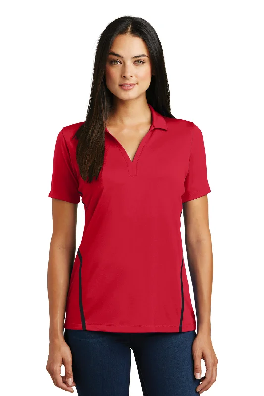 Sport-Tek Womens Tough Moisture Wicking Short Sleeve Polo Shirt - Deep Red/Black - Closeout