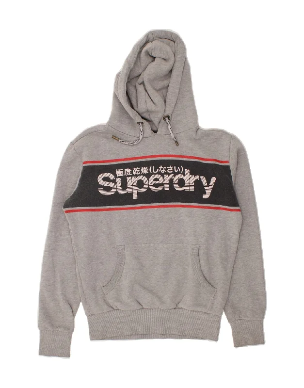 SUPERDRY Mens Graphic Hoodie Jumper Small Grey Cotton